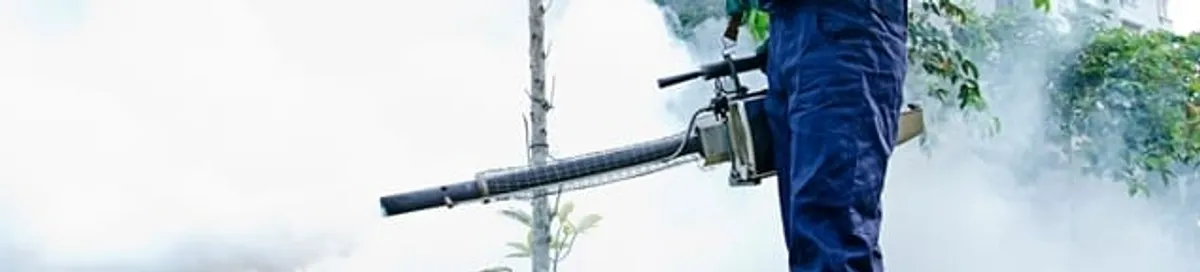 Pest control technician fogging an outdoor area for insect control in Wilmington, NC